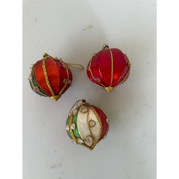 Mid Century Embellished Textured Braided Cords Christmas Tree Ornaments Set Of 3 - Picture 2 of 3